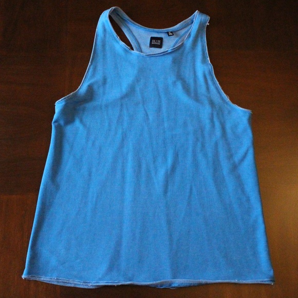 Saks Fifth Avenue BLUE Tank Top S Cut Off Look EUC - Picture 2 of 8